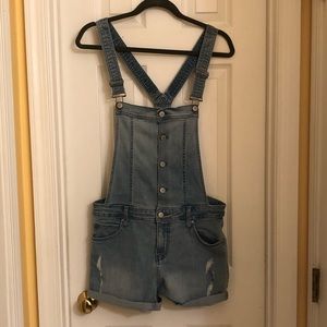 Never worn distressed blue jeans overall shorts